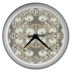 Vintage Daisy Floral Pattern Wall Clocks (silver)  by dflcprints