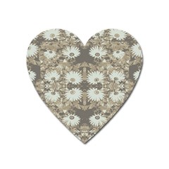 Vintage Daisy Floral Pattern Heart Magnet by dflcprints