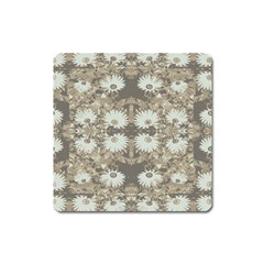 Vintage Daisy Floral Pattern Square Magnet by dflcprints