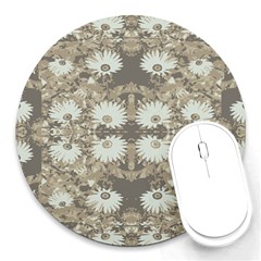 Vintage Daisy Floral Pattern Round Mousepads by dflcprints