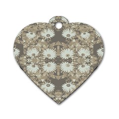 Vintage Daisy Floral Pattern Dog Tag Heart (two Sides) by dflcprints