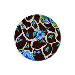 Floral Giraffe Print Rubber Round Coaster (4 Pack) 