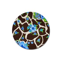 Floral Giraffe Print Magnet 3  (round) by dawnsiegler