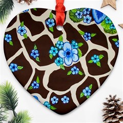 Floral Giraffe Print Heart Ornament (two Sides) by dawnsiegler