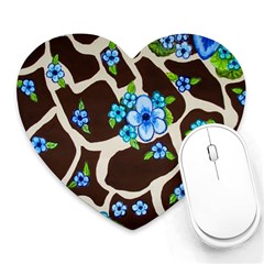 Floral Giraffe Print Heart Mousepads by dawnsiegler