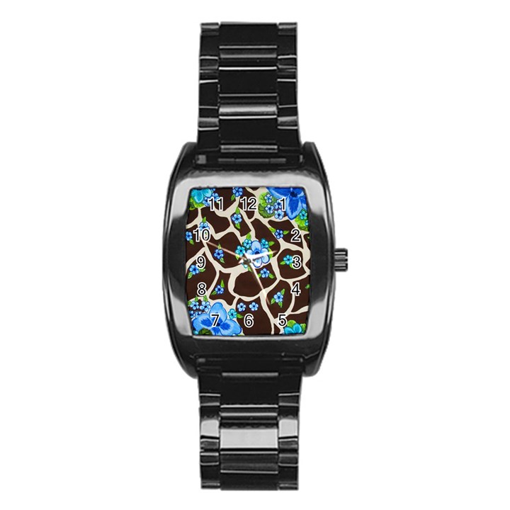 Floral Giraffe Print Stainless Steel Barrel Watch