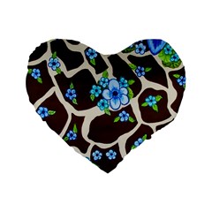 Floral Giraffe Print Standard 16  Premium Flano Heart Shape Cushions by dawnsiegler