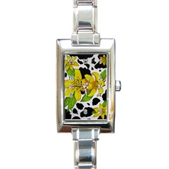 Floral Cow Print Rectangle Italian Charm Watch by dawnsiegler