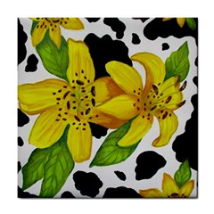 Floral Cow Print Tile Coasters by dawnsiegler