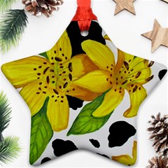 Floral Cow Print Ornament (star) by dawnsiegler