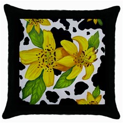 Floral Cow Print Throw Pillow Case (black) by dawnsiegler