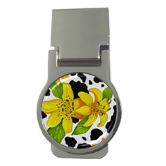 Floral Cow Print Money Clips (round)  by dawnsiegler