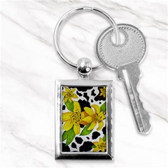 Floral Cow Print Key Chains (rectangle)  by dawnsiegler