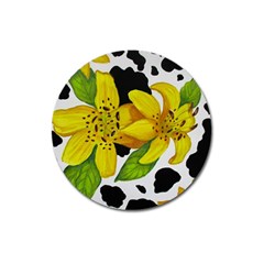 Floral Cow Print Magnet 3  (round) by dawnsiegler