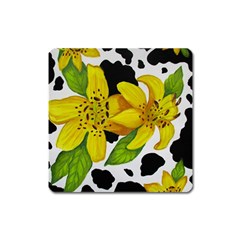 Floral Cow Print Square Magnet by dawnsiegler