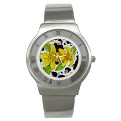 Floral Cow Print Stainless Steel Watch