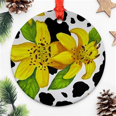 Floral Cow Print Round Ornament (two Sides) by dawnsiegler