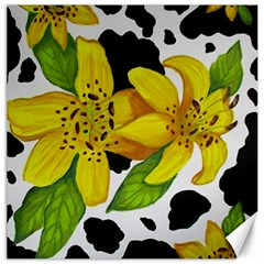 Floral Cow Print Canvas 12  X 12   by dawnsiegler