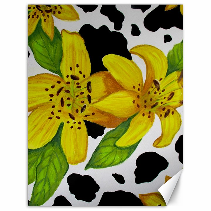 Floral Cow Print Canvas 12  x 16  