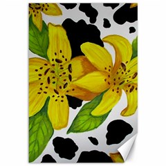 Floral Cow Print Canvas 12  X 18   by dawnsiegler