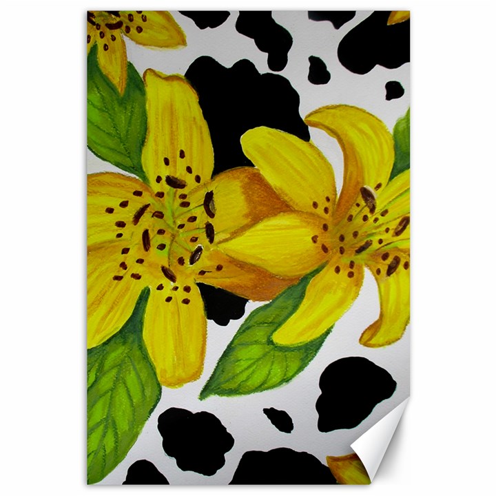 Floral Cow Print Canvas 12  x 18  