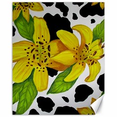 Floral Cow Print Canvas 16  X 20   by dawnsiegler