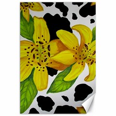 Floral Cow Print Canvas 20  X 30   by dawnsiegler