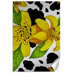 Floral Cow Print Canvas 24  X 36  by dawnsiegler