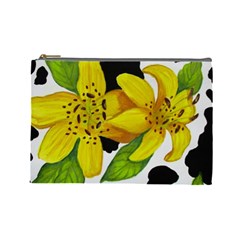 Floral Cow Print Cosmetic Bag (large)  by dawnsiegler