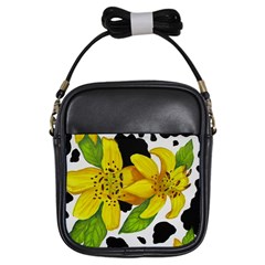 Floral Cow Print Girls Sling Bags by dawnsiegler