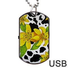 Floral Cow Print Dog Tag Usb Flash (one Side) by dawnsiegler