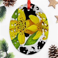 Floral Cow Print Ornament (oval Filigree) by dawnsiegler