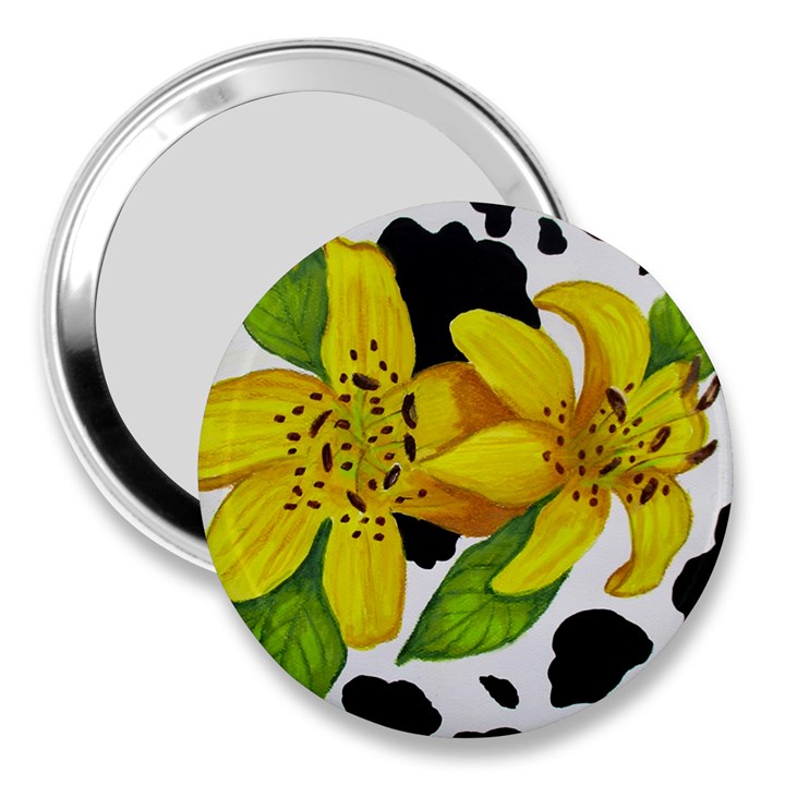 Floral Cow Print 3  Handbag Mirrors