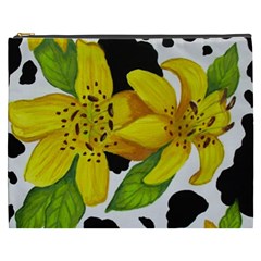 Floral Cow Print Cosmetic Bag (xxxl)  by dawnsiegler