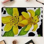 Floral Cow Print Cosmetic Bag (XXXL)  Front