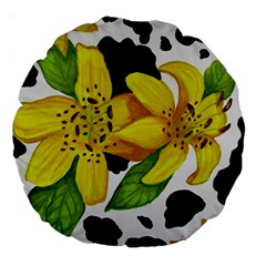 Floral Cow Print Large 18  Premium Round Cushions by dawnsiegler