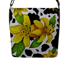 Floral Cow Print Flap Messenger Bag (l) 