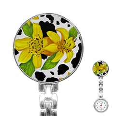 Floral Cow Print Stainless Steel Nurses Watch