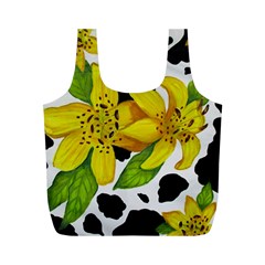 Floral Cow Print Full Print Recycle Bags (m)  by dawnsiegler