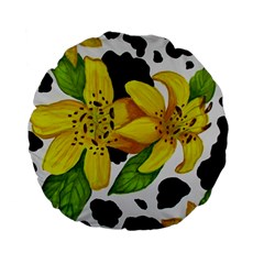 Floral Cow Print Standard 15  Premium Flano Round Cushions by dawnsiegler