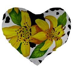 Floral Cow Print Large 19  Premium Flano Heart Shape Cushions