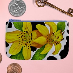 Floral Cow Print Large Coin Purse by dawnsiegler