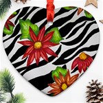 Floral Zebra Print Ornament (Heart) Front