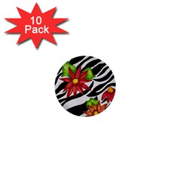 Floral Zebra Print 1  Mini Buttons (10 Pack)  by dawnsiegler