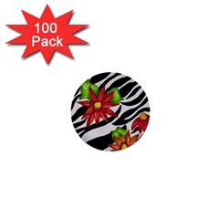 Floral Zebra Print 1  Mini Buttons (100 Pack)  by dawnsiegler