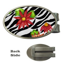 Floral Zebra Print Money Clips (oval)  by dawnsiegler