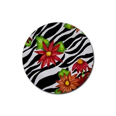 Floral Zebra Print Rubber Round Coaster (4 Pack) 