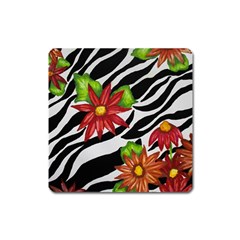 Floral Zebra Print Square Magnet by dawnsiegler