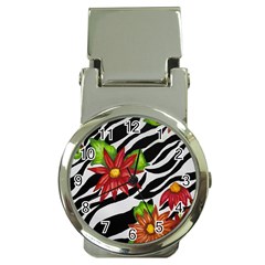 Floral Zebra Print Money Clip Watches by dawnsiegler