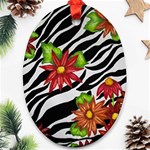 Floral Zebra Print Oval Ornament (Two Sides) Front